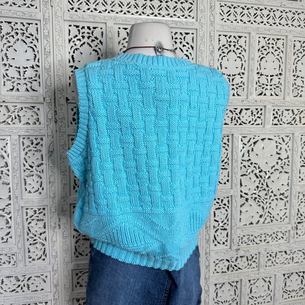 Vintage Deadstock‎ Blue Chunky Sleeveless Sweater Vest Sz Medium - Picture 4 of 5